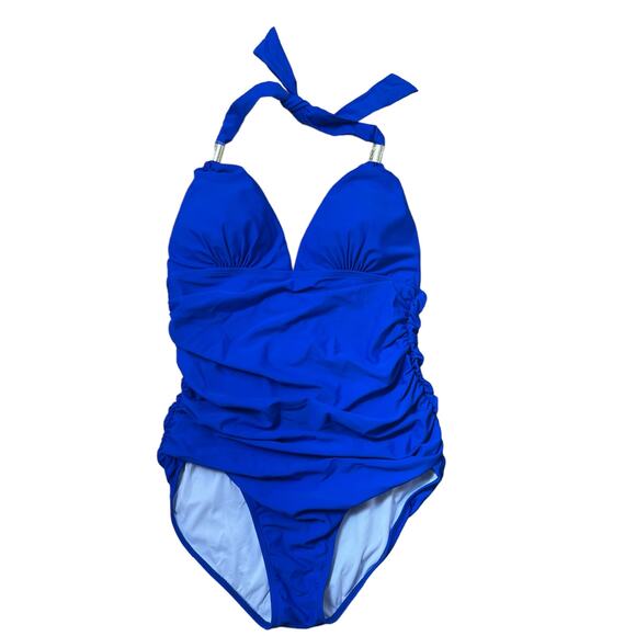 Women’s One Piece Swimsuit Halter Tie back Cobalt Blue Size Medium - Picture 2 of 5